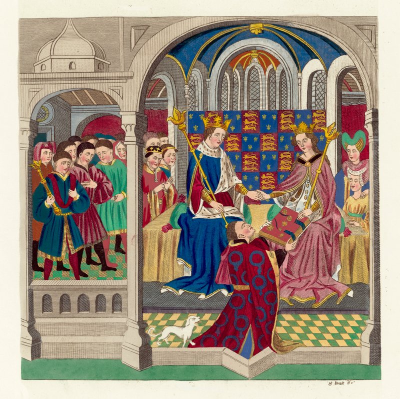 Kral Henry VI ve mahkemesi (renkli gravür) by English School
