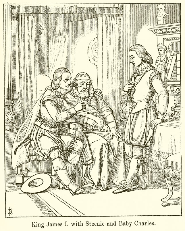 Steenie ve Bebek Charles ile Kral I. James by English School