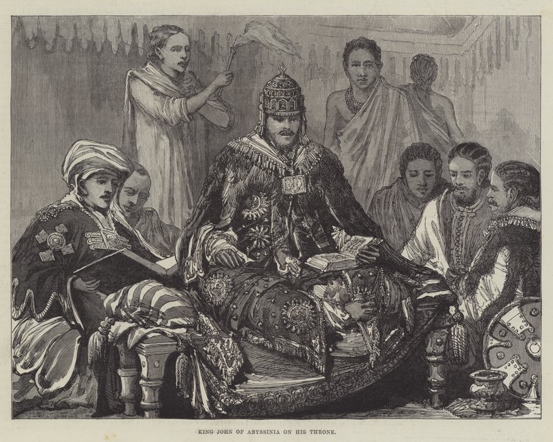 Habeş Kralı John tahtında (gravür) by English School