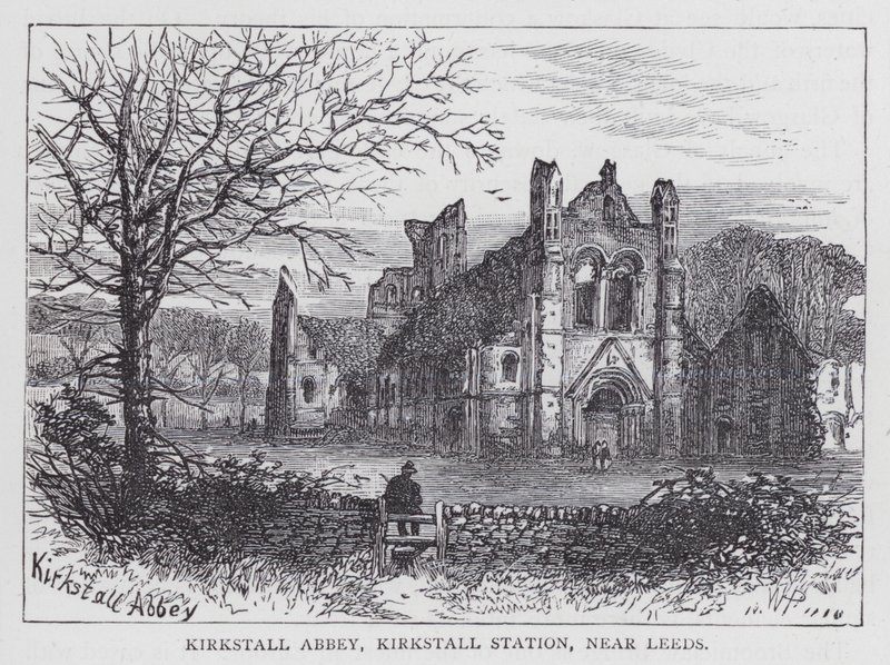 Kirkstall Manastırı, Kirkstall İstasyonu, Leeds yakınında (gravür) by English School