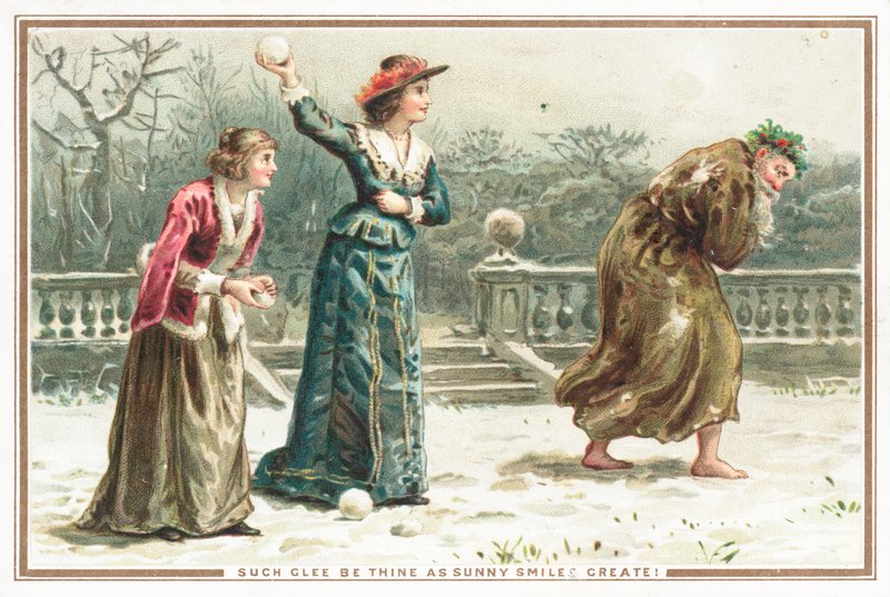 Yaşlı adama kartopu atan bayanlar, Noel Kartı by English School