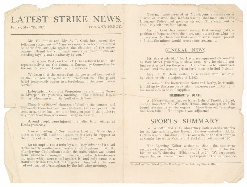 Son Grev Haberleri, 7 Mayıs 1926 by English School