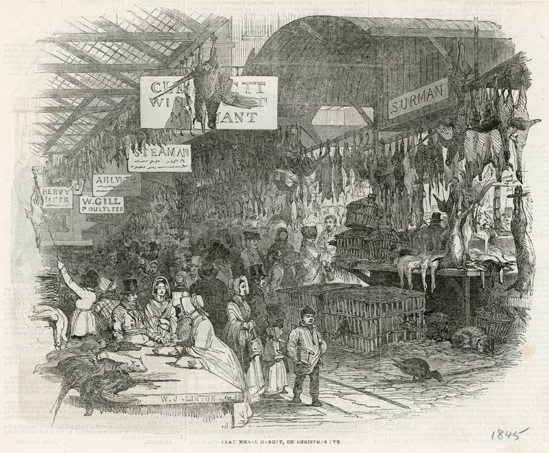 Noel arifesinde Leadenhall Pazarı, 1845 by English School