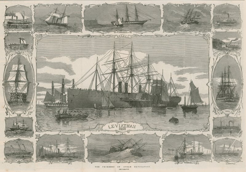 Leviathan 1858; steam nav ilerlemesini gösteren görüntülerin montajı by English School