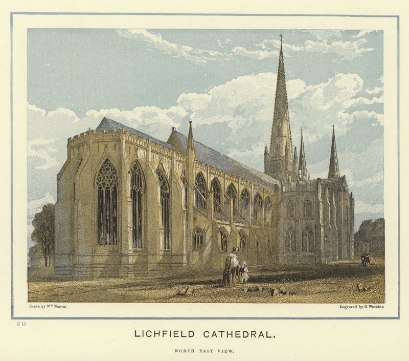 Lichfield Katedrali, kuzey doğu görünümü by English School