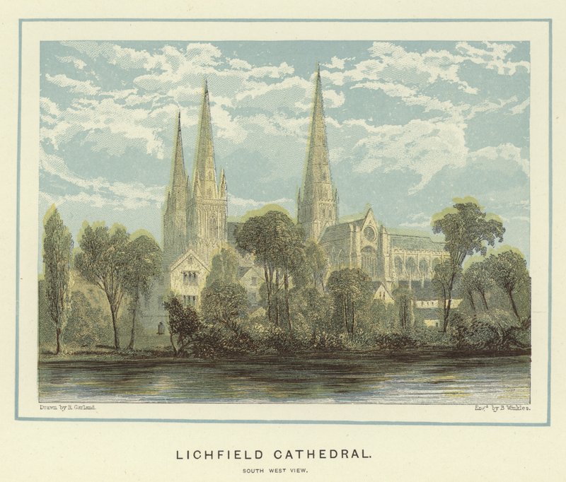 Lichfield Katedrali, güney batı görünümü by English School