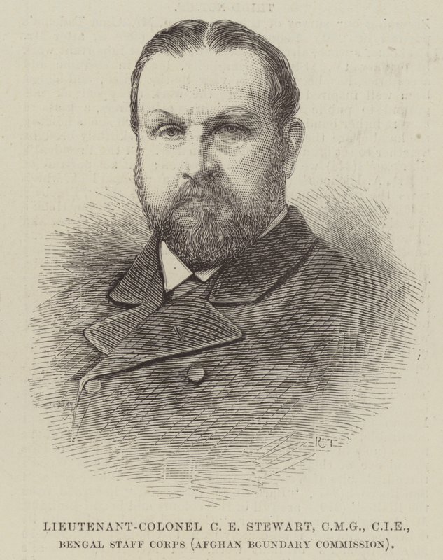 Yarbay CE Stewart, CMG, CIE, Bengal Kurmay Kolordusu (Afgan Sınır Komisyonu) (gravür) by English School