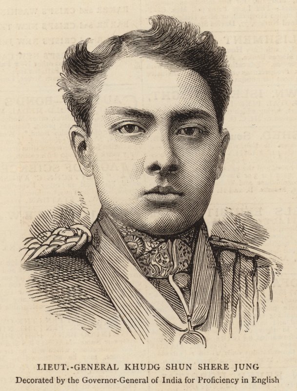 Korgeneral Khudg Shun Shere Jung (gravür) by English School