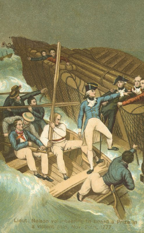 Teğmen Horatio Nelson bir fırtınada ödüle binerken (renkli taş) by English School