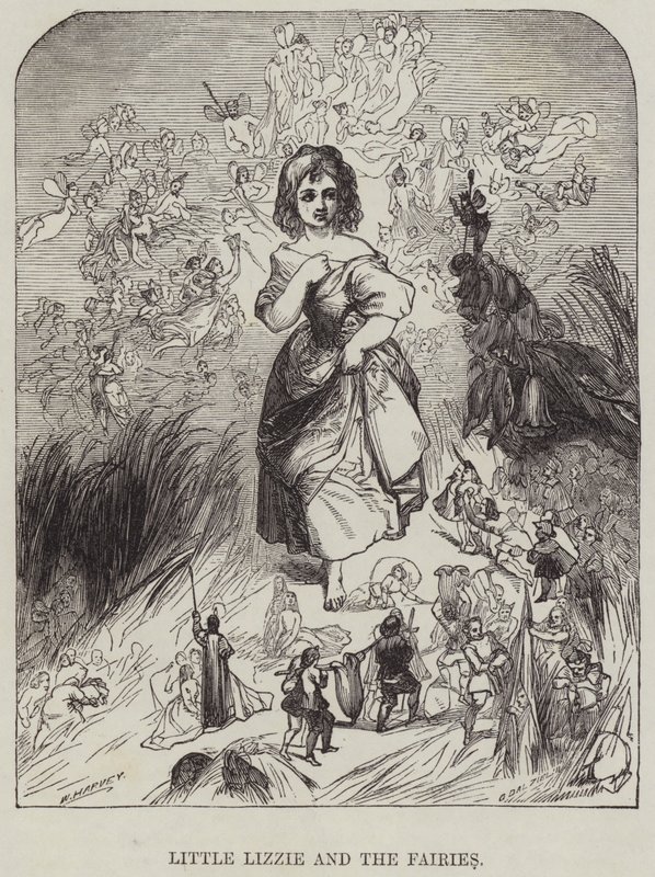 Küçük Lizzie ve periler (gravür) by English School
