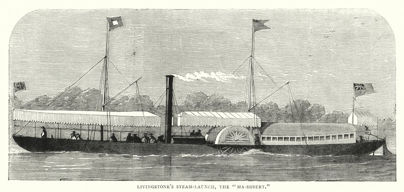 Livingstone'un Buharlı Fırlatma, "Ma-Robert" (renkli gravür) by English School