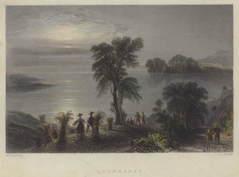 Lochmaben, İskoçya (renkli gravür) by English School