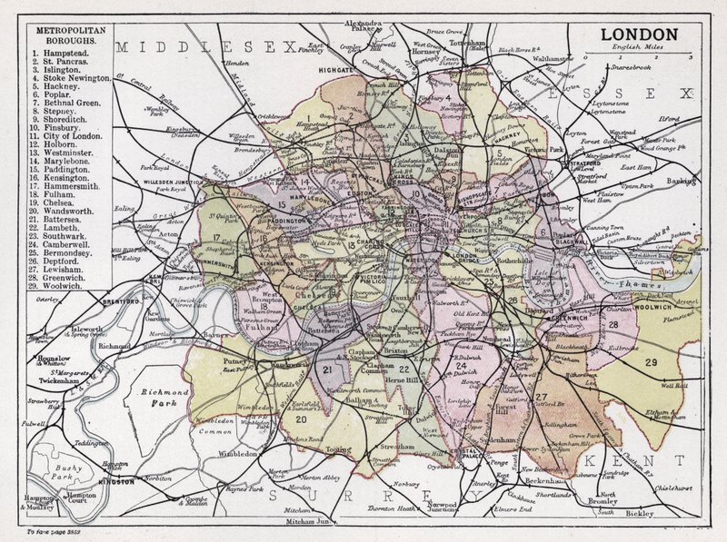 Londra, Metropolitan Boroughs (renkli taş) by English School