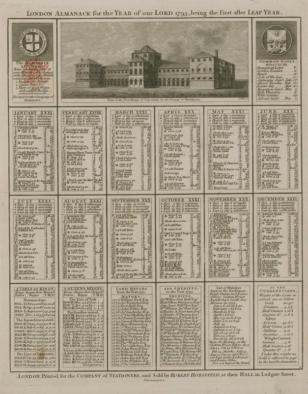 Rabbimiz 1793 yılı için Londra almanack by English School
