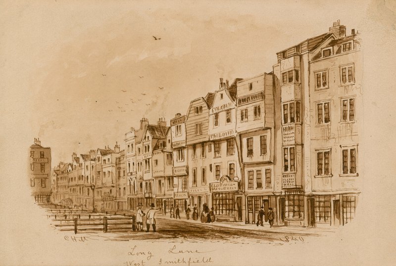 Long Lane, West Smithfield, 1840 (kağıt üzerinde wc) by English School