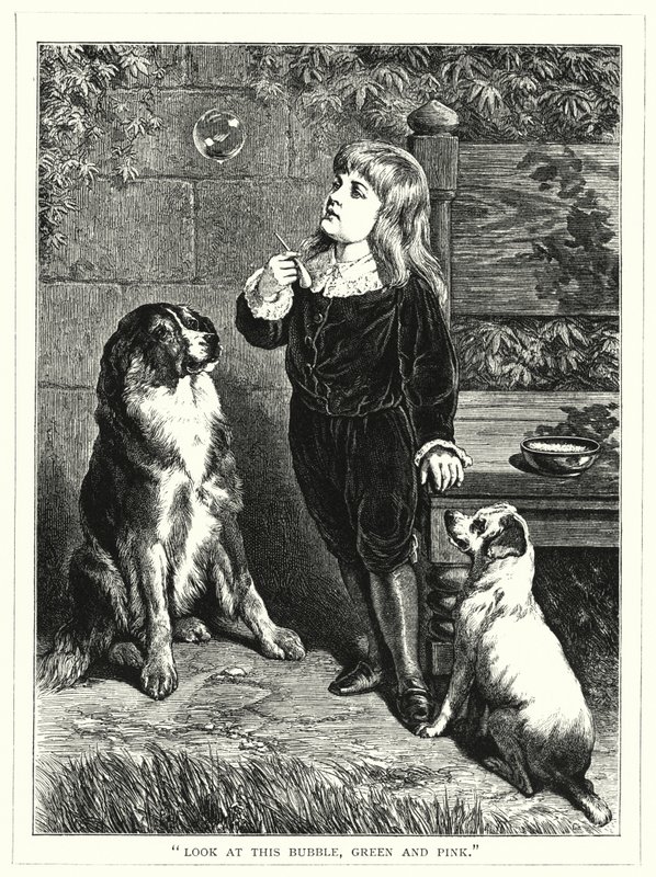 "Şu baloncuğa bakın, yeşil ve pembe" (gravür) by English School