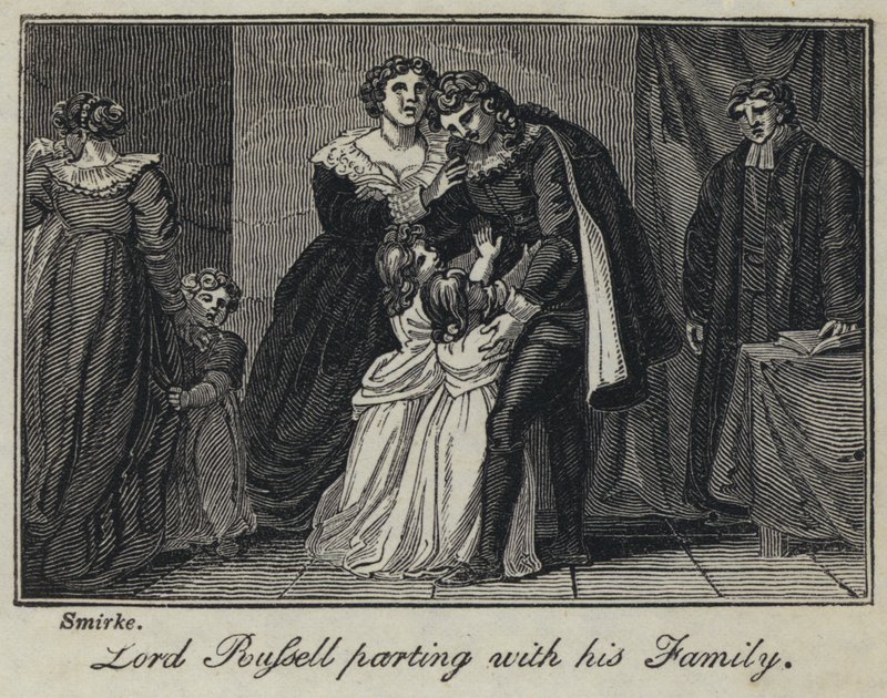 Lord Russell ailesiyle ayrılıyor (gravür) by English School