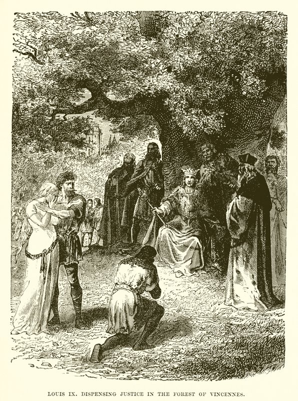 Louis IX, Vincennes ormanında adalet dağıtıyor by English School