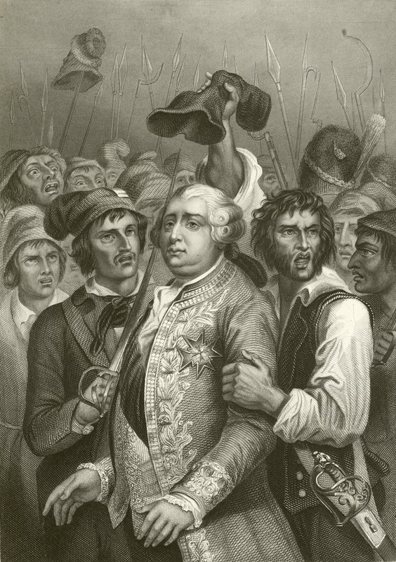Louis XVI, Tuileries ziyaretlerinde kalabalık tarafından tehdit edildi by English School