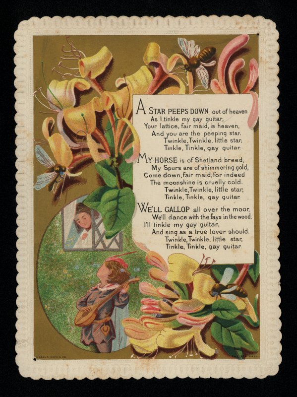 Sevgilisine ve hanımeline serenat yapan adam, tebrik kartı (chromolitho) by English School