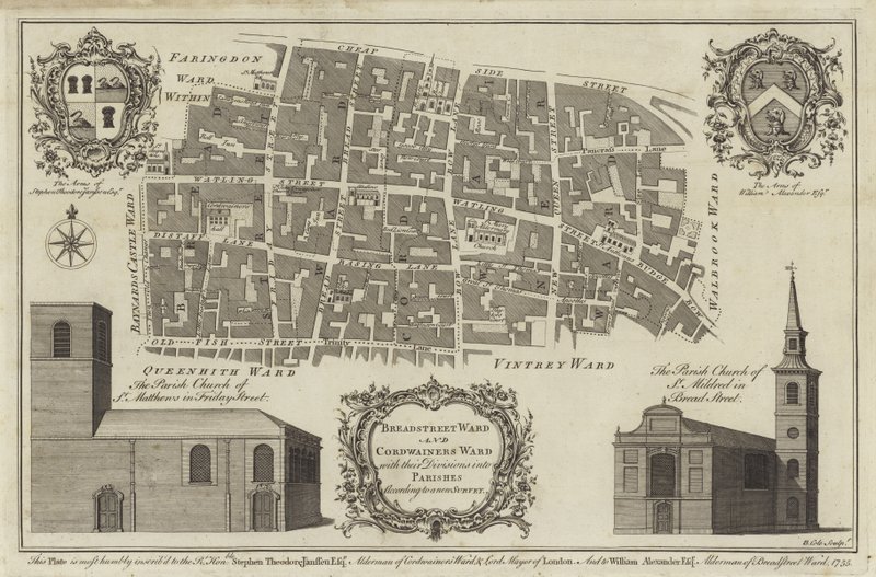 Bread Street Ward ve Cordwainers Ward, Londra Haritası by English School