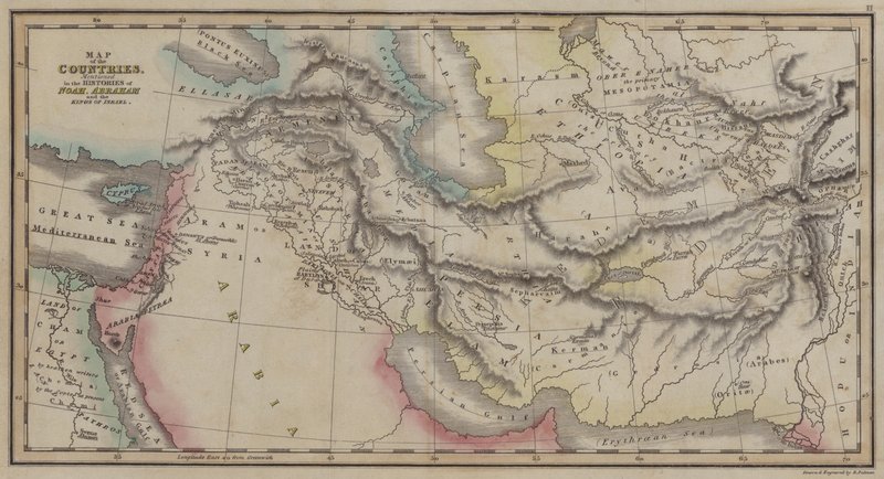 Nuh, İbrahim ve İsrail Krallarının Tarihlerinde bahsedilen Ülkeler Haritası (renkli gravür) by English School