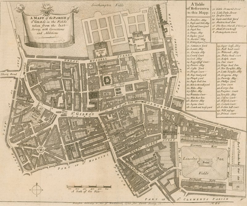 St Giles bucak Haritası Fields, Londra by English School