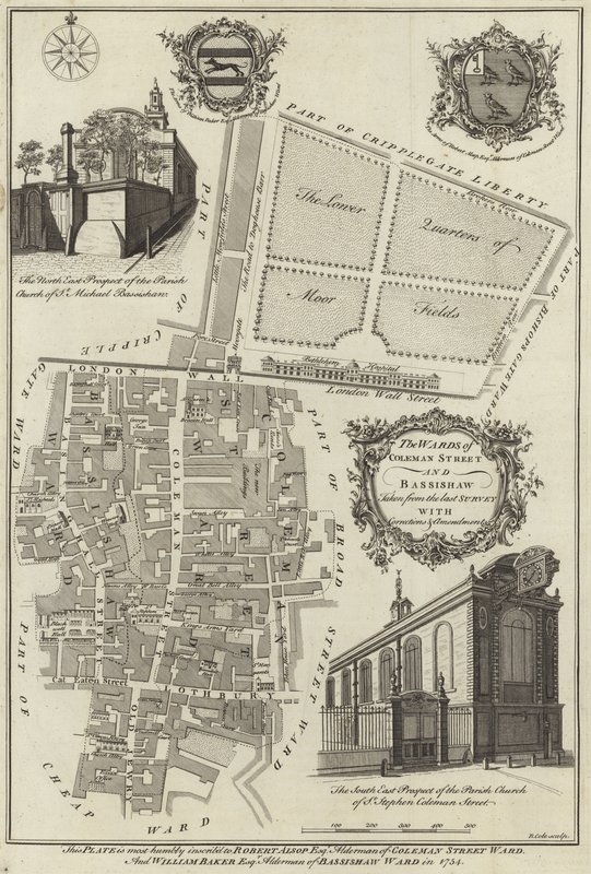 Coleman Street ve Bassishaw, Londra koğuşlarının Haritası by English School