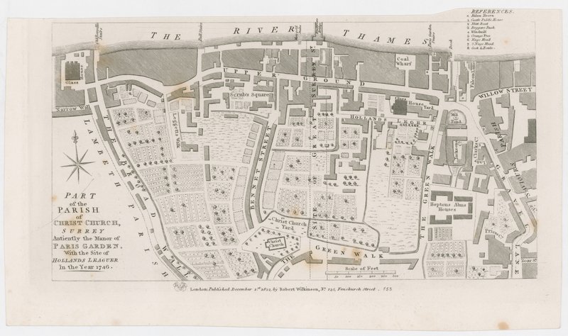1822 R Wilkinson tarafından Paris Bahçesi malikanesini gösteren harita by English School
