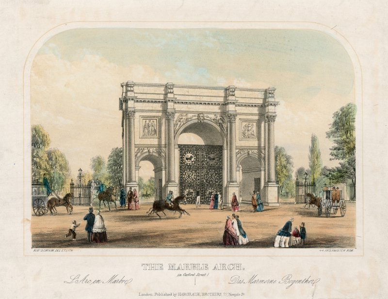 Marble Arch, Oxford Street, Londra (renkli gravür) by English School