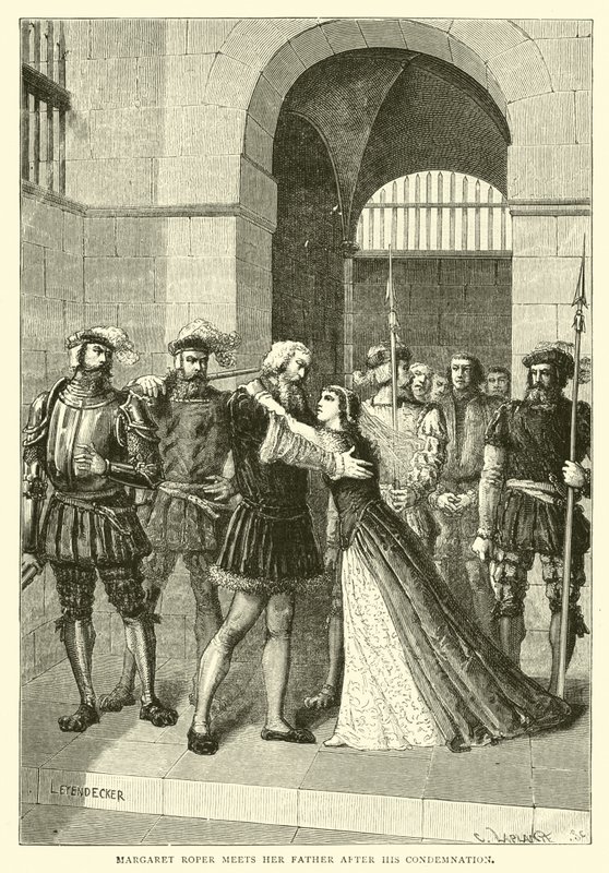 Margaret Roper, mahkumiyetinden sonra babasıyla tanışıyor by English School