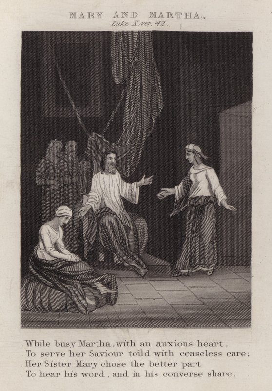 Mary ve Martha, Luke X, ver 42 (gravür) by English School