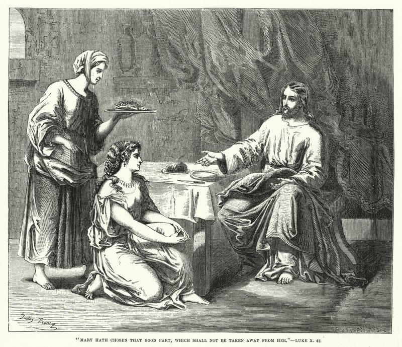 Meryem, kendisinden alınamayacak olan iyi kısmı seçti, Luka X, 42 (gravür) by English School