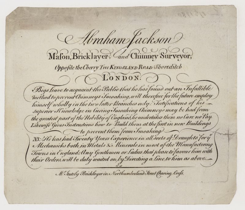 Mason, Abraham Jackson, ticaret kartı by English School