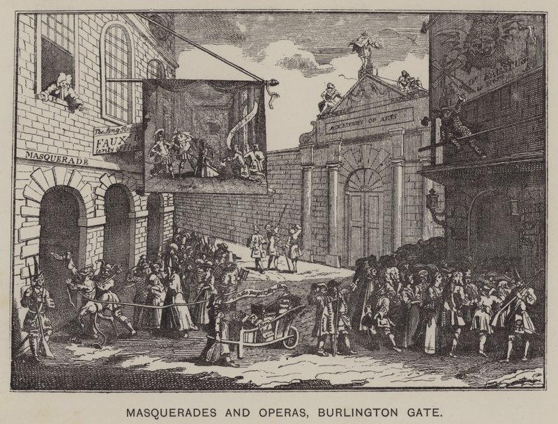 Maskeli Balolar ve Operalar, Burlington Kapısı (gravür) by English School