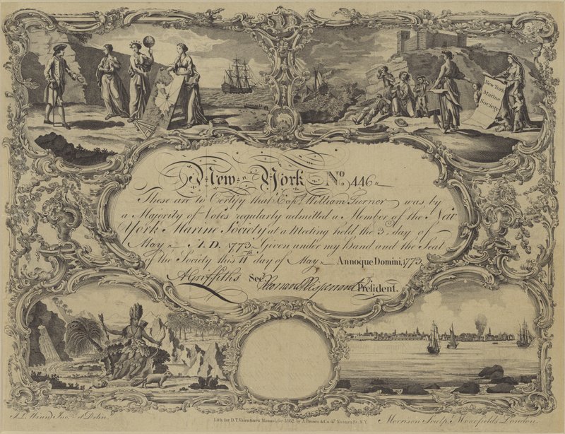 New York Deniz Cemiyeti üyelik belgesi, 1773 by English School