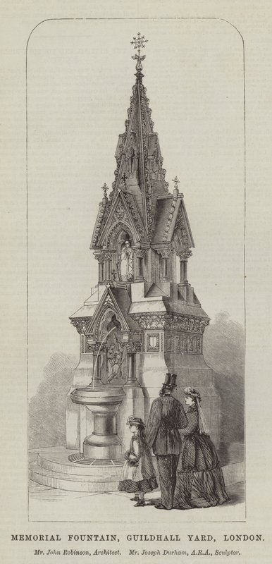 Memorial Fountain, Guildhall Yard, Londra, Bay John Robinson, Mimar, Bay Joseph Durham, ARA, Heykeltıraş (gravür) by English School