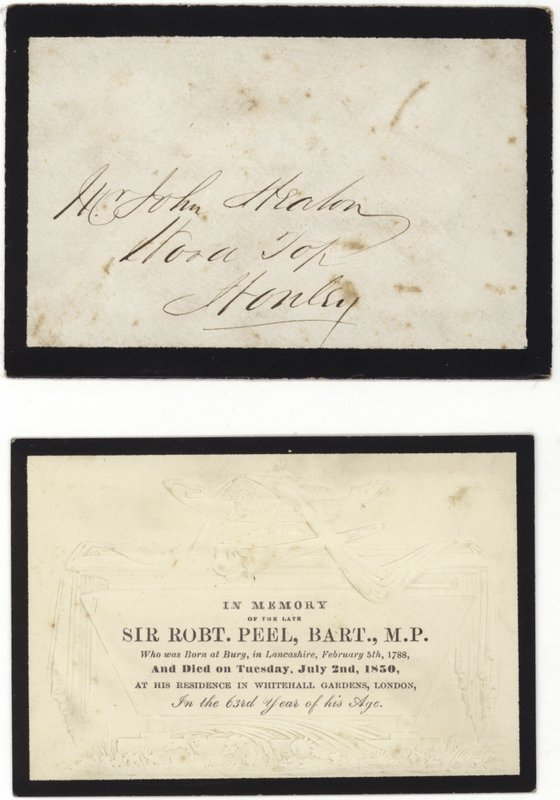 Merhum Sir Robert Peel anısına hatıra kartı by English School