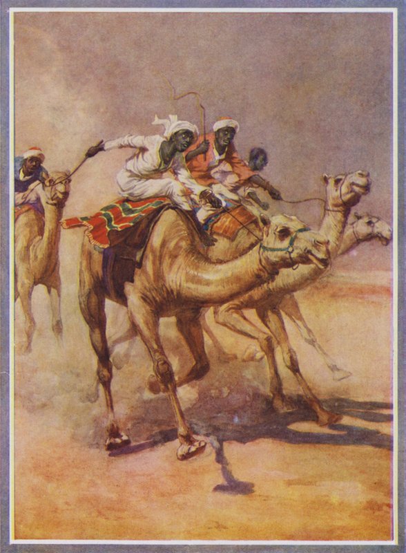Çölde bir yarışta deveye binen adamlar (renkli taş) by English School