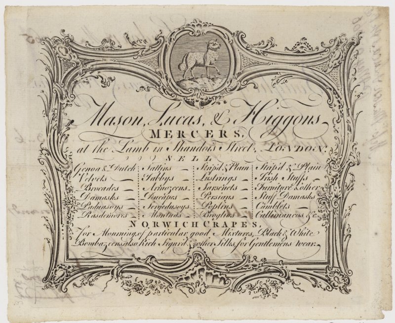 Mercer, Mason Lucas ve Higgons, ticari kart by English School