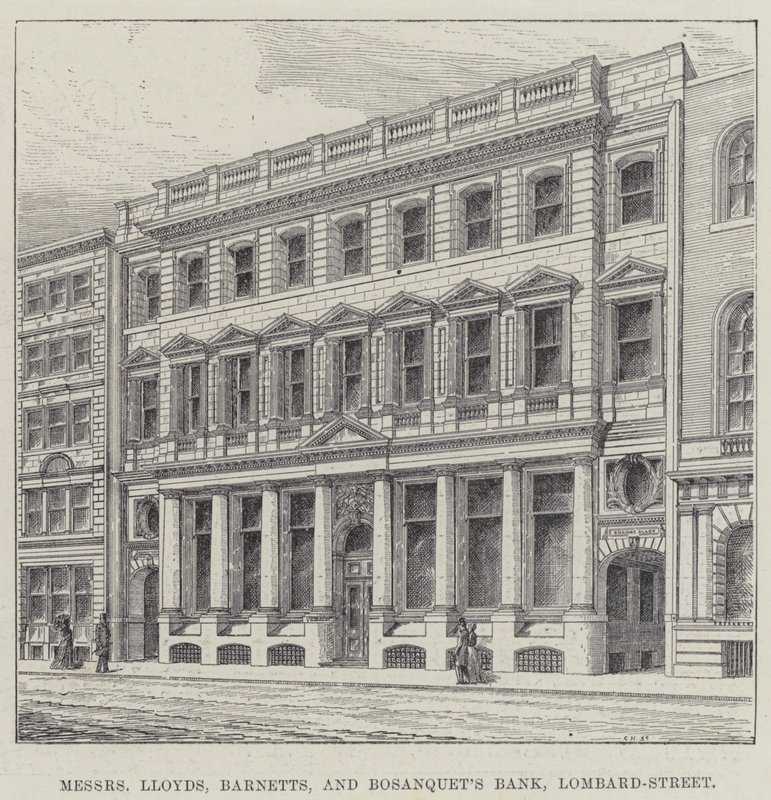 Messrs Lloyds, Barnetts ve Bosanquet Bank, Lombard-Street (gravür) by English School