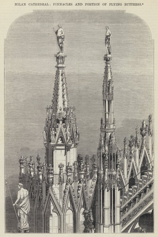 Milan Katedrali, Pinnacles ve Uçan Payanda parçası (gravür) by English School