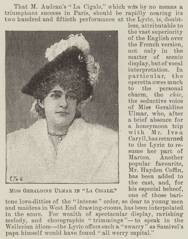 Bayan Geraldine Ulmer "La Cigale"de (gravür) by English School