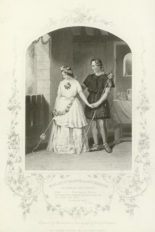 Florizel ve Perdita olarak Bayan Jenny Marston ve Bay F Robinson, The Winters Tale, Act IV, sahne iii by English School