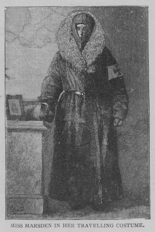 Bayan Marsden Seyahat Kostümü içinde (gravür) by English School