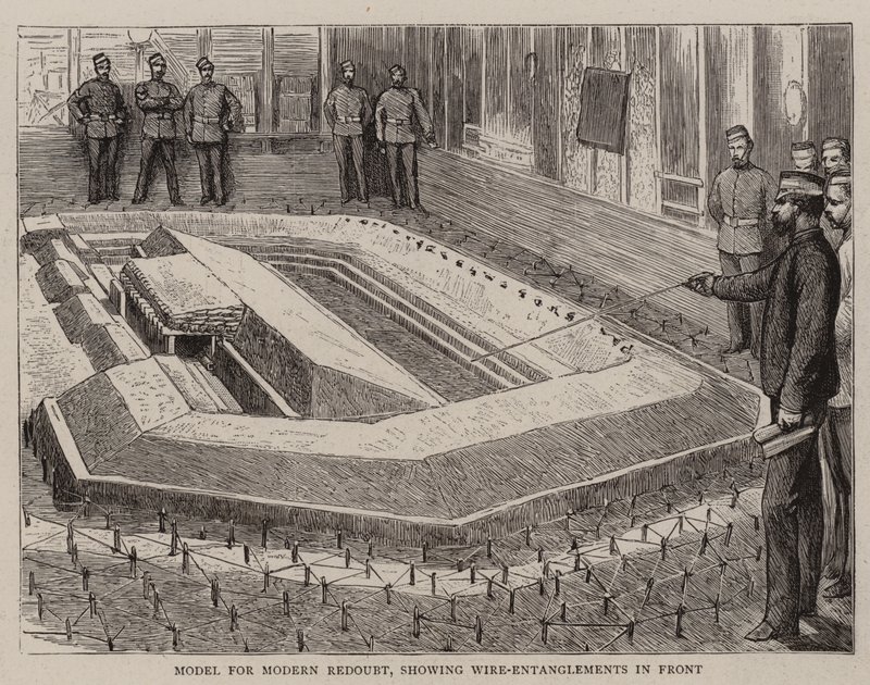 Önde Tel Dolaşmalarını gösteren Modern Redoubt modeli (gravür) by English School