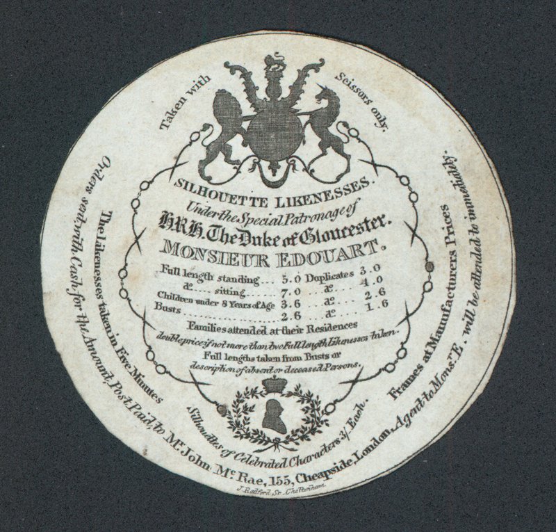 Mösyö Edouart, Siluet Benzerlikleri, ticaret kartı by English School