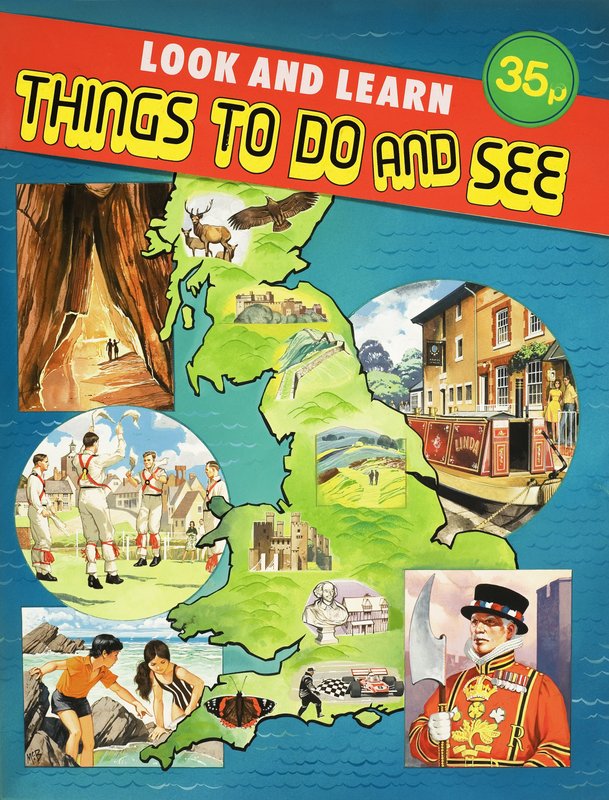 Büyük Britanya haritasının etrafına yerleştirilmiş görüntülerin montajı by English School