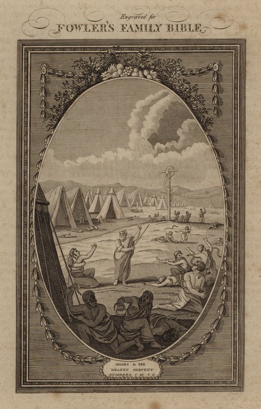 Musa ve Pirinç Yılan, Sayılar, Bölüm 21, Ayet 9 (gravür) by English School
