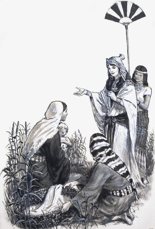 Moses in the bullrushes by English School